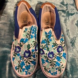 Blue floral slip on shoes